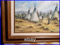 BEAUTIFUL O/C NATIVE AMERICAN INDIAN LANDSCAPE PAINTING by ARTIST B. GUZMAN'83