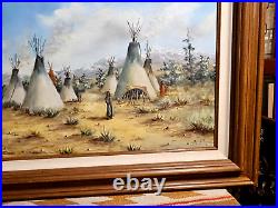 BEAUTIFUL O/C NATIVE AMERICAN INDIAN LANDSCAPE PAINTING by ARTIST B. GUZMAN'83