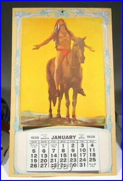 BIG Never Used 1936 Native American Warrior on Horse Has All 12 Months Calendar