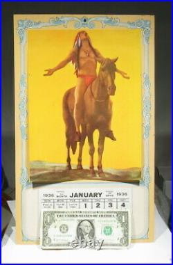 BIG Never Used 1936 Native American Warrior on Horse Has All 12 Months Calendar