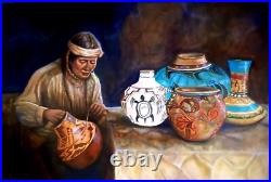 Beautiful Original Native American Indian Oil Painting Leland Castro