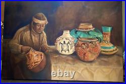 Beautiful Original Native American Indian Oil Painting Leland Castro