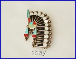 Beautiful Zuni Inlaid Headress Pin or Pendant
