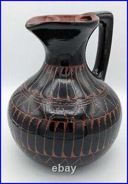 Billy Dennison Navajo Native American Indian Etched Pottery Pitcher, 8, Signed