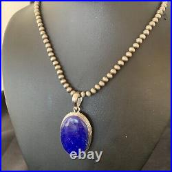 Blue Lapis Pendant Native American Navajo Pearls Sterling Silver Necklace 11720