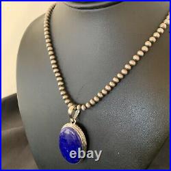 Blue Lapis Pendant Native American Navajo Pearls Sterling Silver Necklace 11720