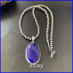 Blue Lapis Pendant Native American Navajo Pearls Sterling Silver Necklace 11720