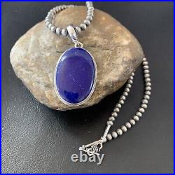 Blue Lapis Pendant Native American Navajo Pearls Sterling Silver Necklace 11720