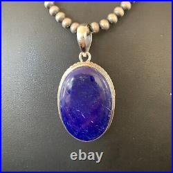 Blue Lapis Pendant Native American Navajo Pearls Sterling Silver Necklace 11720