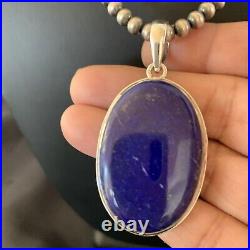 Blue Lapis Pendant Native American Navajo Pearls Sterling Silver Necklace 11720