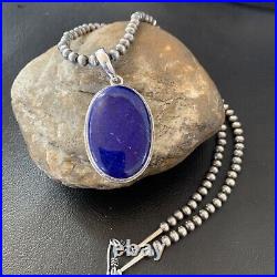 Blue Lapis Pendant Native American Navajo Pearls Sterling Silver Necklace 11720