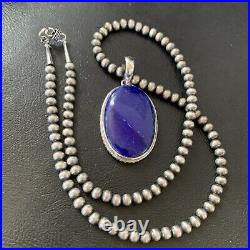 Blue Lapis Pendant Native American Navajo Pearls Sterling Silver Necklace 11720