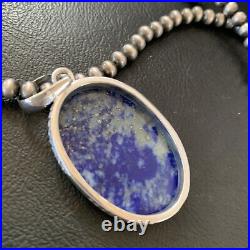 Blue Lapis Pendant Native American Navajo Pearls Sterling Silver Necklace 11720