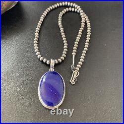 Blue Lapis Pendant Native American Navajo Pearls Sterling Silver Necklace 11720