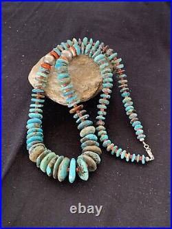 Blue Turquoise & Spiny Oyster Navajo Pearls Sterling Silver 28 Necklace 00330