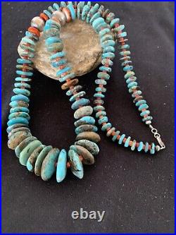 Blue Turquoise & Spiny Oyster Navajo Pearls Sterling Silver 28 Necklace 00330