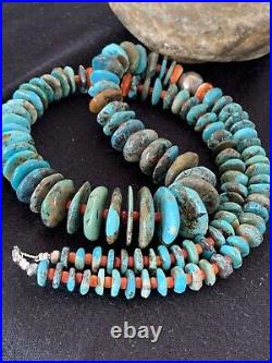 Blue Turquoise & Spiny Oyster Navajo Pearls Sterling Silver 28 Necklace 00330