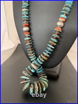 Blue Turquoise & Spiny Oyster Navajo Pearls Sterling Silver 28 Necklace 00330