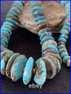 Blue Turquoise & Spiny Oyster Navajo Pearls Sterling Silver 28 Necklace 00330