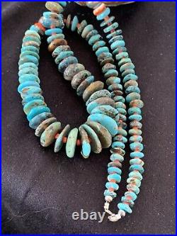 Blue Turquoise & Spiny Oyster Navajo Pearls Sterling Silver 28 Necklace 00330