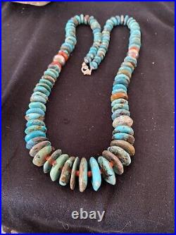 Blue Turquoise & Spiny Oyster Navajo Pearls Sterling Silver 28 Necklace 00330