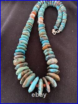 Blue Turquoise & Spiny Oyster Navajo Pearls Sterling Silver 28 Necklace 00330