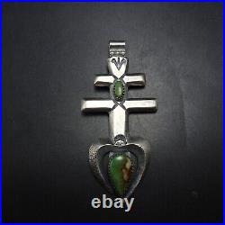 Buffalo Dancer TAOS Cast Coin Silver PUEBLO CROSS Green Turquoise NAJA PENDANT