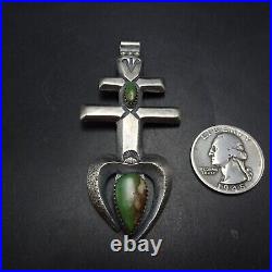 Buffalo Dancer TAOS Cast Coin Silver PUEBLO CROSS Green Turquoise NAJA PENDANT