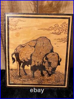 Buffalo Painting on wood Native American style CCL 9/95
