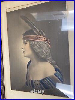 C1910 STEWART Publishing Etching Watercolor Print INDIAN Native American WOMAN