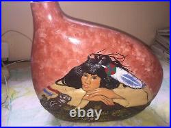 Ceramic Bisque Native American Indian Woman Squirrel Jug Vase 12 x 15