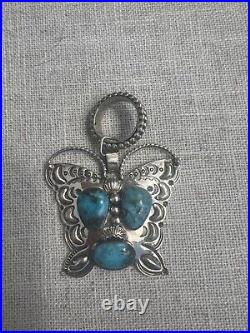 Chaco Canyon Kingman Turquoise Butterfly pendant sterling silver