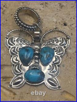 Chaco Canyon Kingman Turquoise Butterfly pendant sterling silver