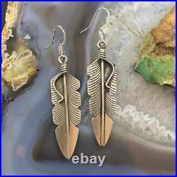 Chris Charley Native American Sterling Silver Feather Dangle Earrings For Women