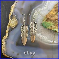 Chris Charley Native American Sterling Silver Feather Dangle Earrings For Women