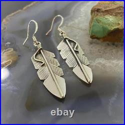 Chris Charley Native American Sterling Silver Feather Dangle Earrings For Women
