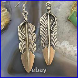 Chris Charley Native American Sterling Silver Feather Dangle Earrings For Women