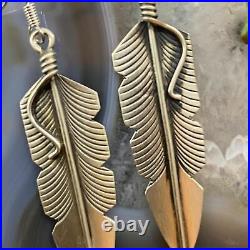 Chris Charley Native American Sterling Silver Feather Dangle Earrings For Women