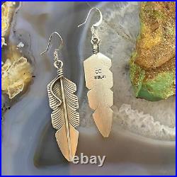Chris Charley Native American Sterling Silver Feather Dangle Earrings For Women