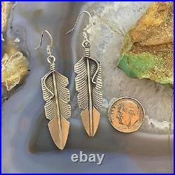 Chris Charley Native American Sterling Silver Feather Dangle Earrings For Women