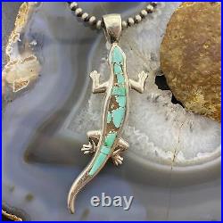 Christin Wolf Native American Sterling Silver Inlay Turquoise Lizard Pendant