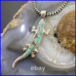Christin Wolf Native American Sterling Silver Inlay Turquoise Lizard Pendant