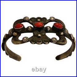 Cold Chisel Navajo CHIMNEY BUTTE Sterling Silver CORAL Bracelet