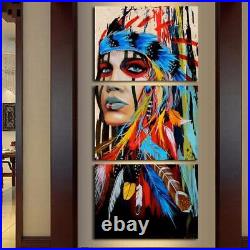 Colorful Native American Indian Girl 3 Piece Canvas Wall Art Picture Decor Paint