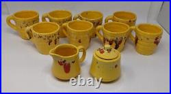 Creek Nation Indian Pottery Yellow Red Drip Mugs Sugar Creamer Vintage Frankoma