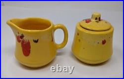 Creek Nation Indian Pottery Yellow Red Drip Mugs Sugar Creamer Vintage Frankoma