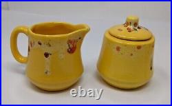 Creek Nation Indian Pottery Yellow Red Drip Mugs Sugar Creamer Vintage Frankoma