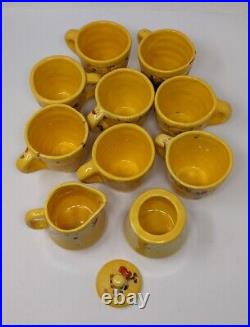 Creek Nation Indian Pottery Yellow Red Drip Mugs Sugar Creamer Vintage Frankoma