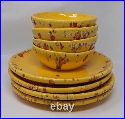 Creek Nation Pottery Indian Yellow Red Drip Plates and Bowls Vintage Frankoma