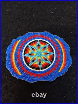 Dark Blue Hand Crafted Cut Beaded Star Design Native American Indian Belt Buckle